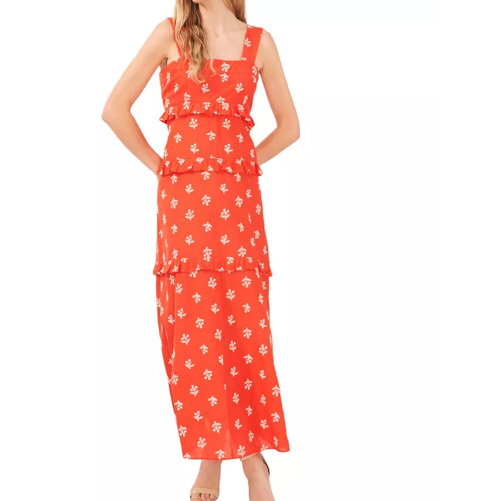 CeCe Scarlet Smocked Dress 6 Floral Tiered Layered